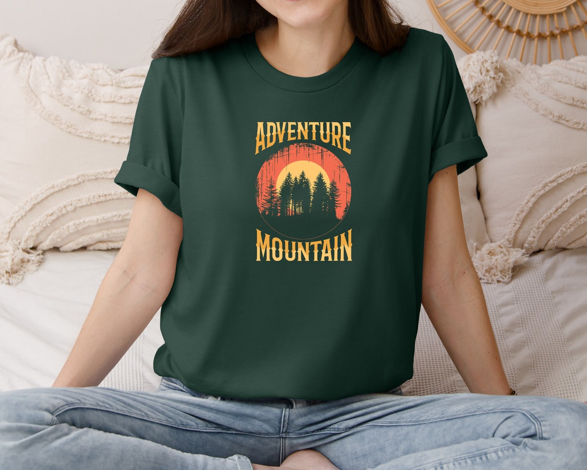 brand:Bella Canvas|color:Forest Green|Wild Life Experience Mountain Hiking Tee 4 Graphic T-Shirt