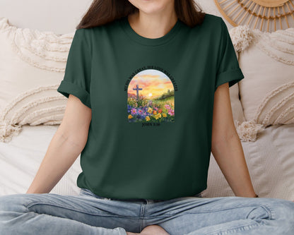 brand:Bella Canvas|color:Forest Green|Floral Christian Bible Verse Graphic T-Shirt