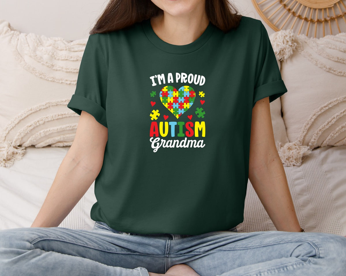 brand:Bella Canvas|color:Forest Green|Im A Proud Autism Grandma T Shirt Graphic T-Shirt