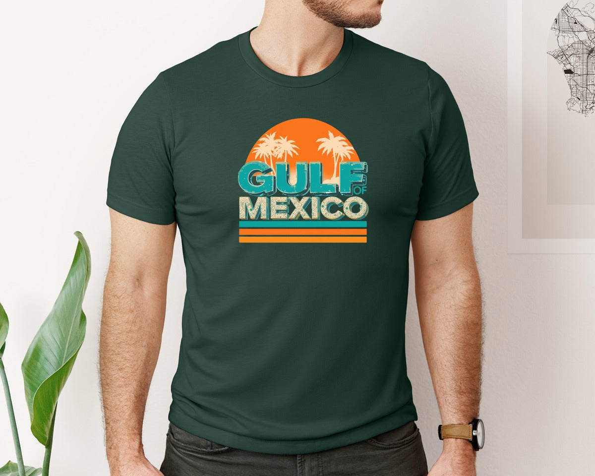 brand:Bella Canvas|color:Forest Green|Retro Gulf Mexico T Shirt Design Graphic T-Shirt