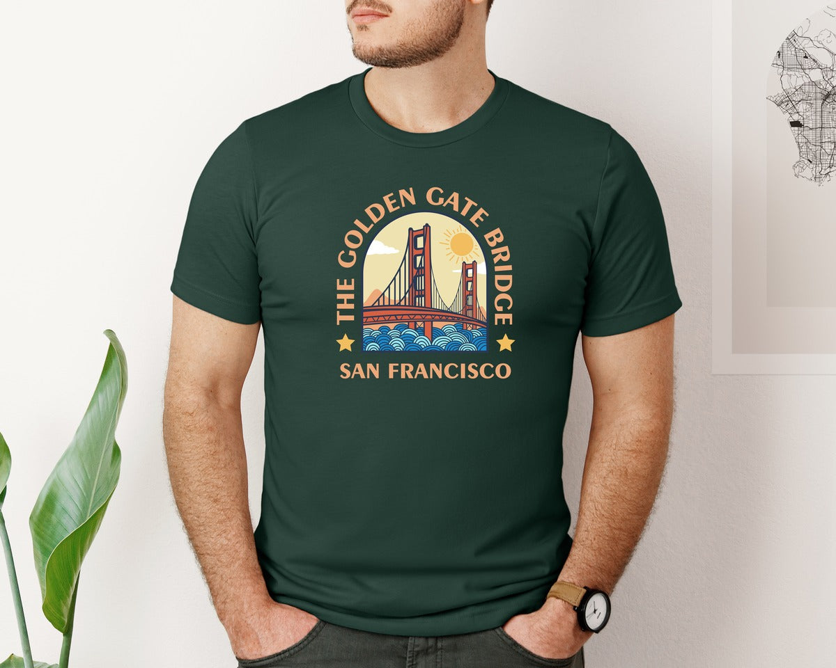 brand:Bella Canvas|color:Forest Green|The Golden Gate Bridge Graphic T-Shirt