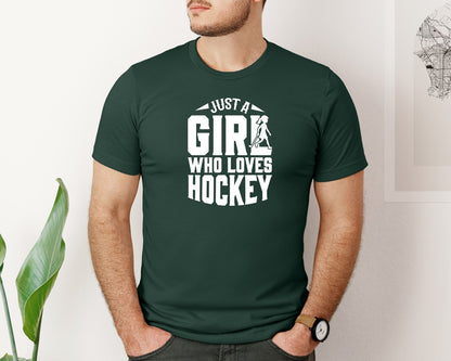 brand:Bella Canvas|color:Forest Green|Girl Who Loves Hockey Hockey Graphic T-Shirt