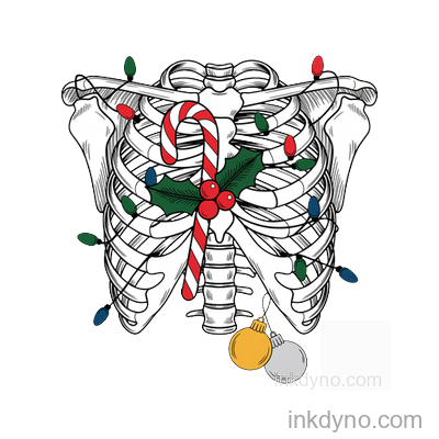 Holiday Skeleton With Christmas Lights And Ornaments... — DTF Transfer