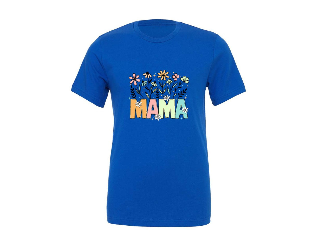 brand:Generic|color:True Royal Blue|floral-mama-boho-mom-2-graphic-t-shirt