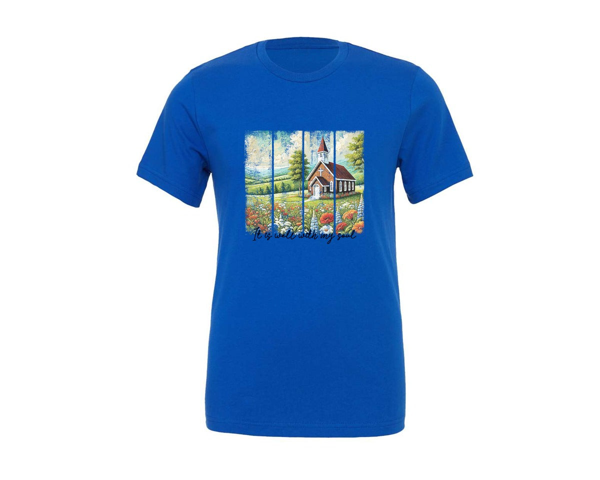 brand:Generic|color:True Royal Blue|christian-bible-flowers-western-graphic-t-shirt
