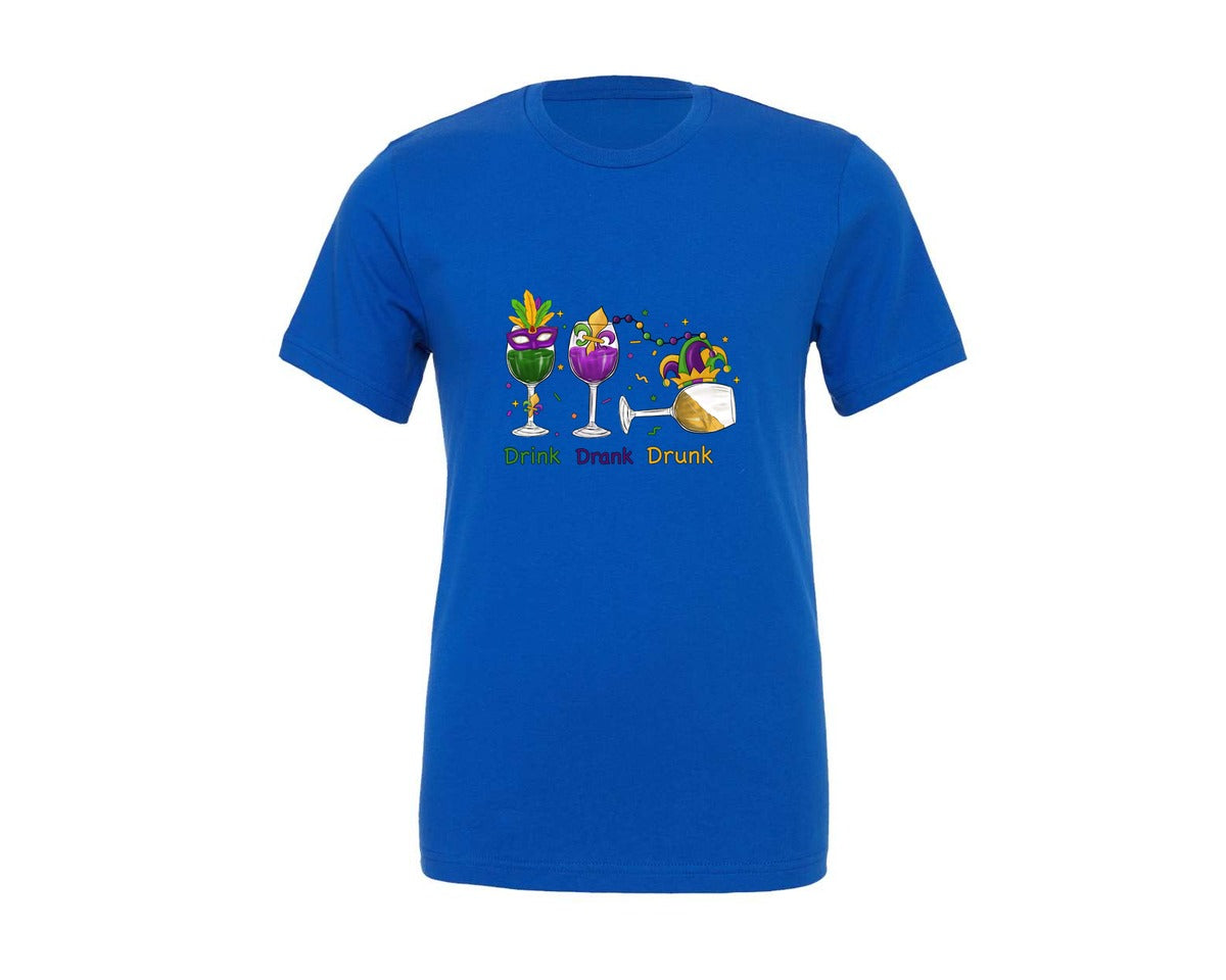 brand:Generic|color:True Royal Blue|mardi-gras-drink-drank-drunk-wine-graphic-t-shirt