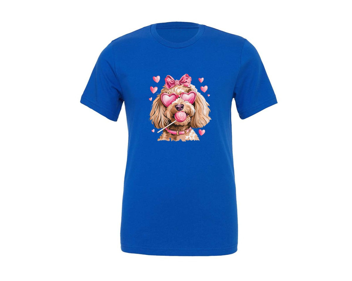 brand:Generic|color:True Royal Blue|cute-golden-doodle-coquette-valentines-graphic-t-shirt