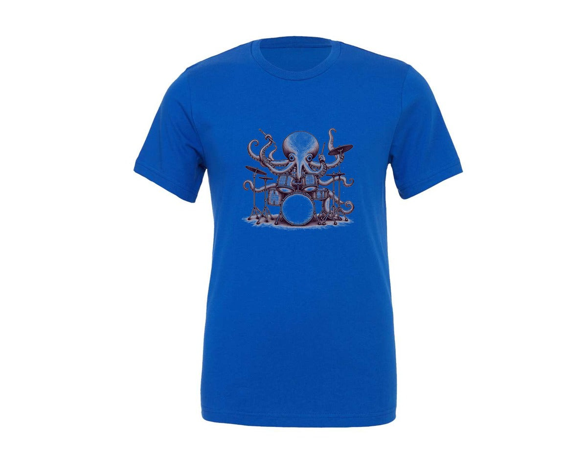 brand:Generic|color:True Royal Blue|octopus-playing-drums-retro-90s-graphic-t-shirt
