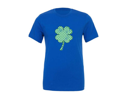 brand:Generic|color:True Royal Blue|shamrock-checker-patricks-day-distressed-graphic-t-shirt