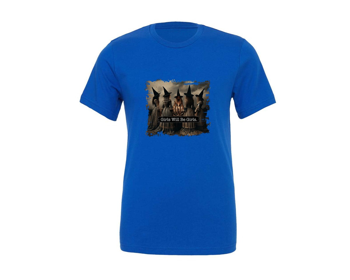 brand:Generic|color:True Royal Blue|girls-will-be-girls-witch-halloween-3-graphic-t-shirt