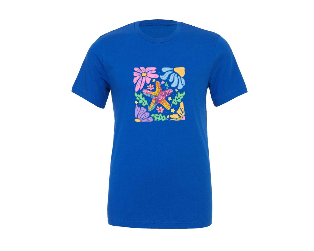 brand:Generic|color:True Royal Blue|preppy-summer-starfish-boho-beach-graphic-t-shirt