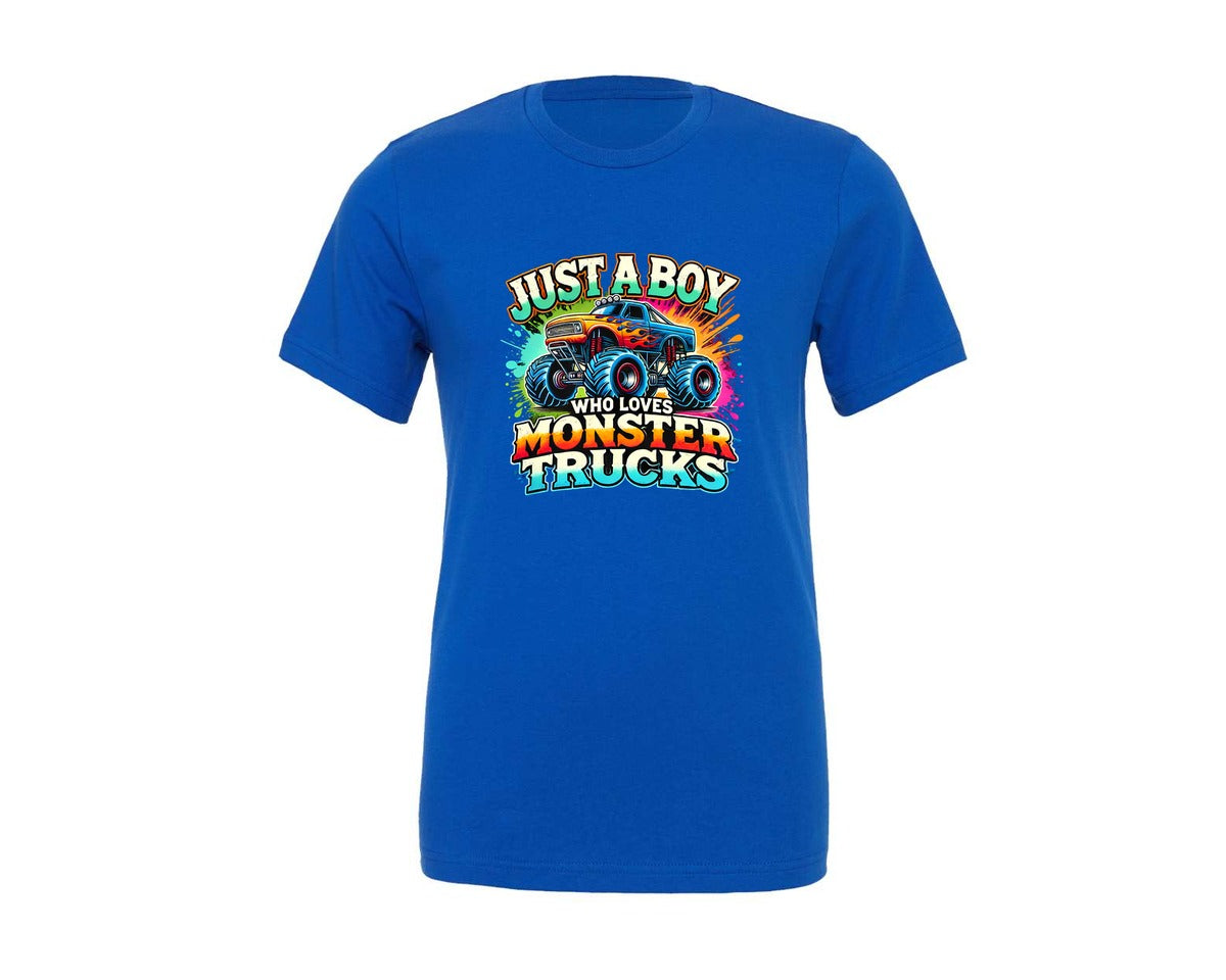 brand:Generic|color:True Royal Blue|just-a-boy-who-loves-monster-trucks-graphic-t-shirt