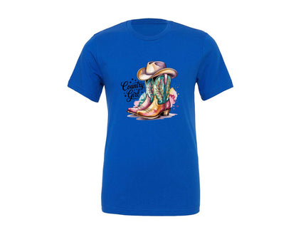brand:Generic|color:True Royal Blue|country-girl-cowgirl-boots-graphic-t-shirt