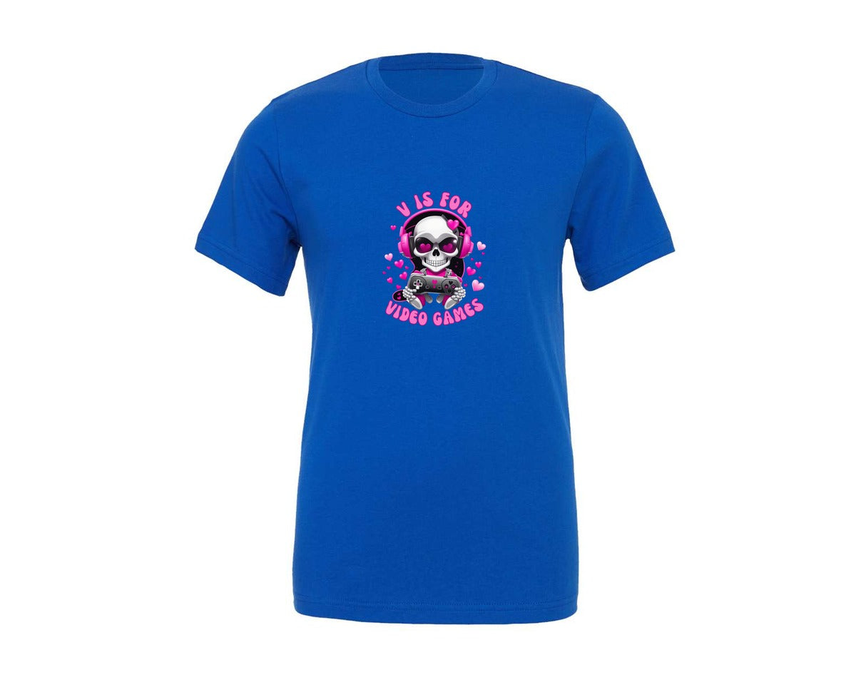 brand:Generic|color:True Royal Blue|v-is-for-video-games-anti-valentine-graphic-t-shirt