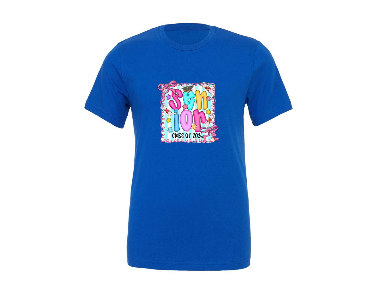 brand:Generic|color:True Royal Blue|preppy-senior-2026-senior-coquette-graphic-t-shirt