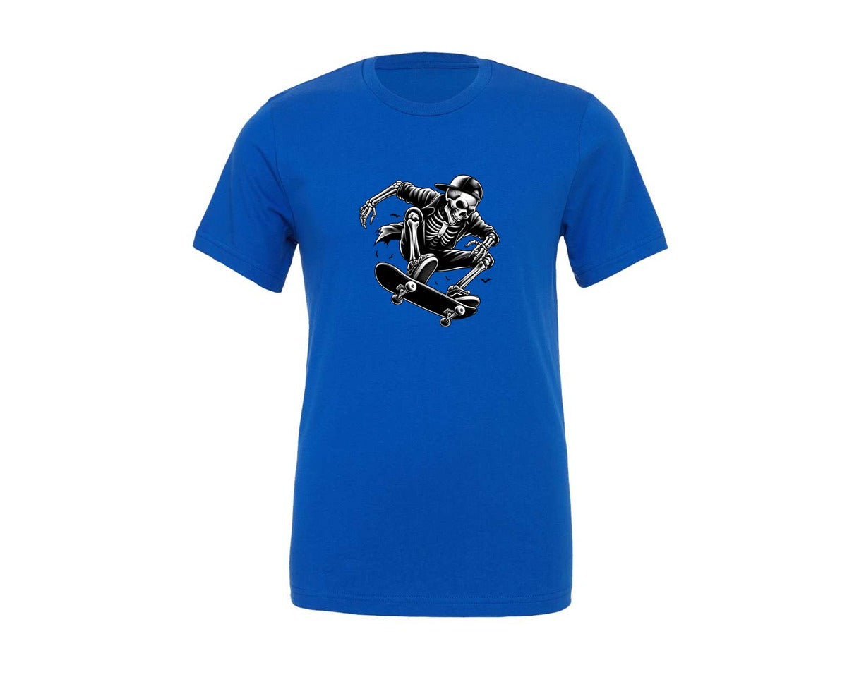 brand:Generic|color:True Royal Blue|halloween-skateboard-skeleton-graphic-t-shirt