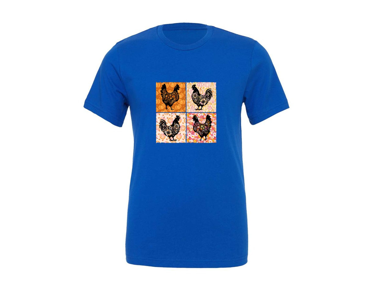 brand:Generic|color:True Royal Blue|floral-fall-chicken-pumpkin-graphic-t-shirt