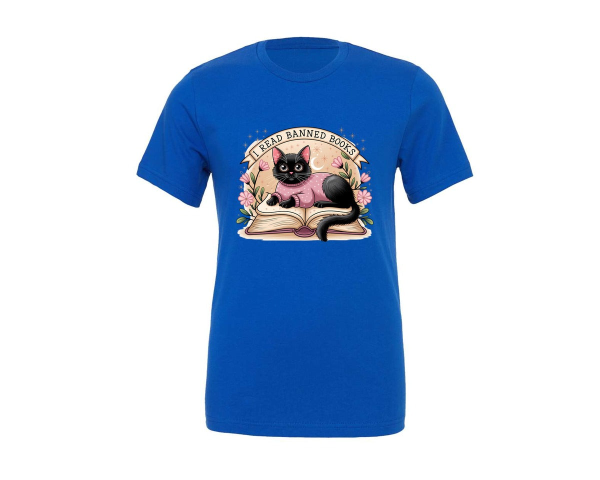 brand:Generic|color:True Royal Blue|i-read-banned-books-cat-lover-design-6-graphic-t-shirt
