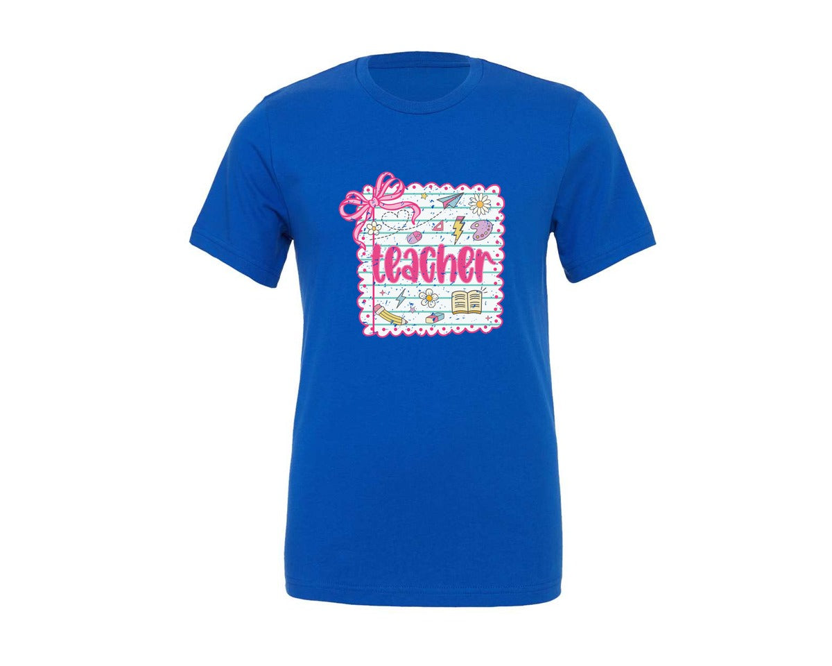 brand:Generic|color:True Royal Blue|teacher-coquette-preppy-back-to-school-graphic-t-shirt