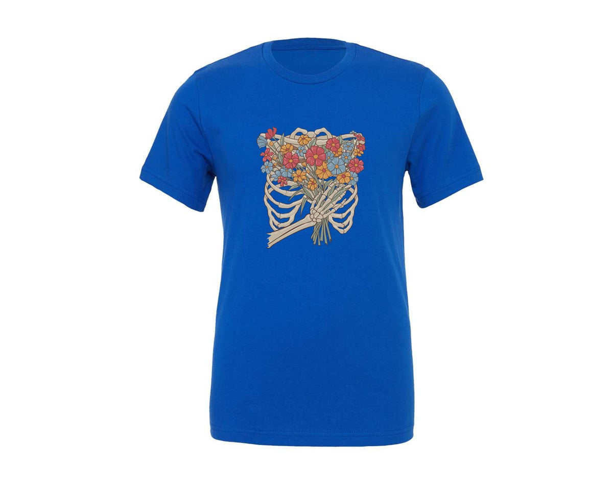 brand:Generic|color:True Royal Blue|skeleton-flowers-aesthetic-graphic-t-shirt
