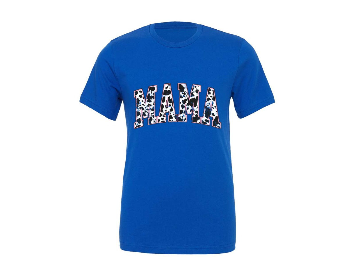 brand:Generic|color:True Royal Blue|mama-pink-cow-western-retro-varsity-graphic-t-shirt