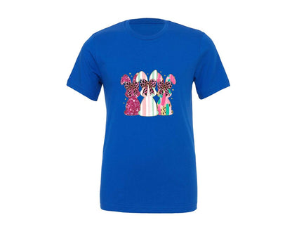 brand:Generic|color:True Royal Blue|happy-easter-glitter-bunny-bow-graphic-t-shirt