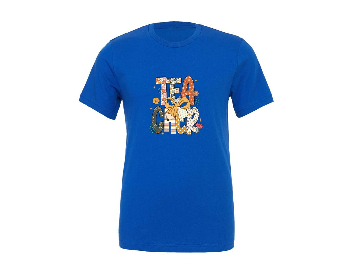 brand:Generic|color:True Royal Blue|floral-teacher-teacher-wildflower-graphic-t-shirt