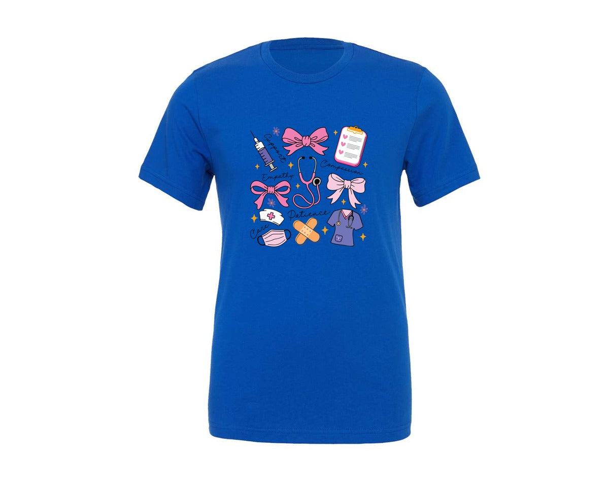 brand:Generic|color:True Royal Blue|coquette-nurse-health-care-worker-3-graphic-t-shirt