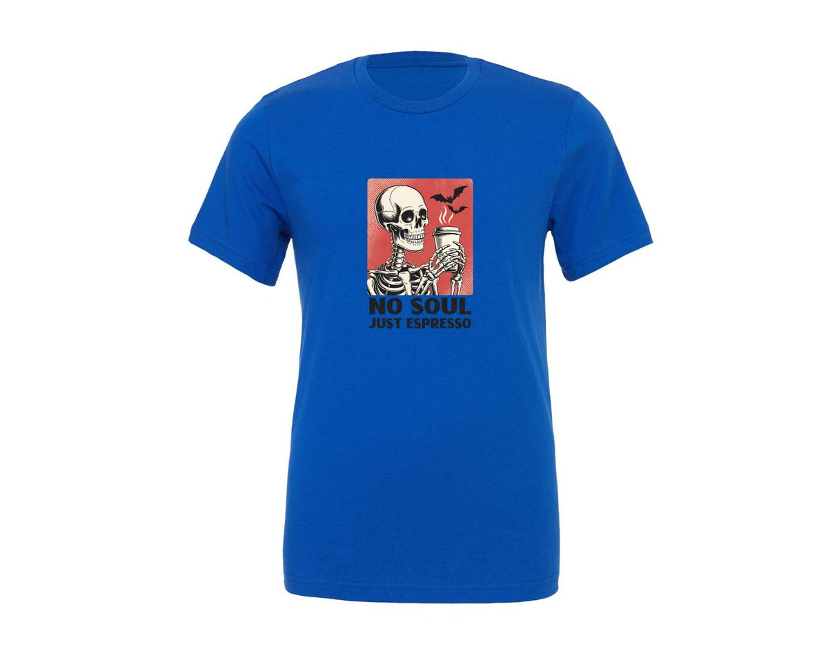 brand:Generic|color:True Royal Blue|halloween-skeleton-no-soul-just-espresso-graphic-t-shirt