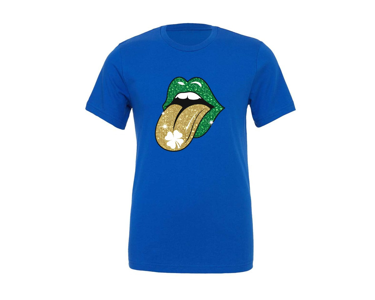 brand:Generic|color:True Royal Blue|green-lips-st-patricks-day-graphic-t-shirt
