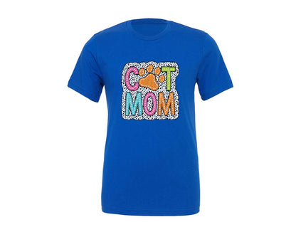 brand:Generic|color:True Royal Blue|cat-mom-mama-dalmatian-dots-doodle-graphic-t-shirt