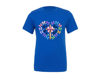 brand:Generic|color:True Royal Blue|he-is-risen-easter-christian-cross-graphic-t-shirt