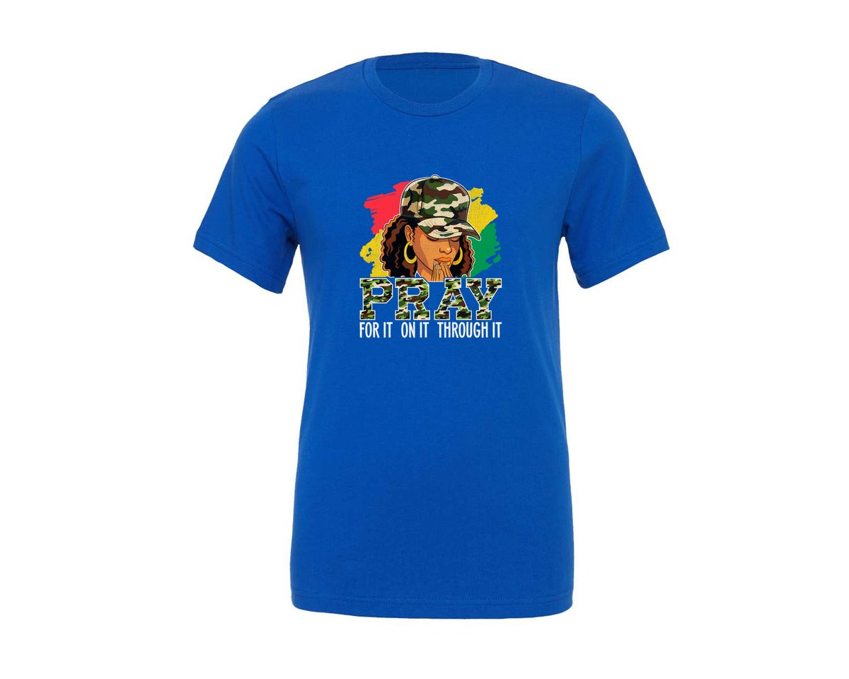 brand:Generic|color:True Royal Blue|pray-for-it-camouflage-black-girl-graphic-t-shirt