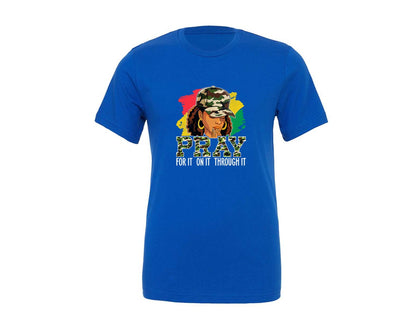 brand:Generic|color:True Royal Blue|pray-for-it-camouflage-black-girl-graphic-t-shirt