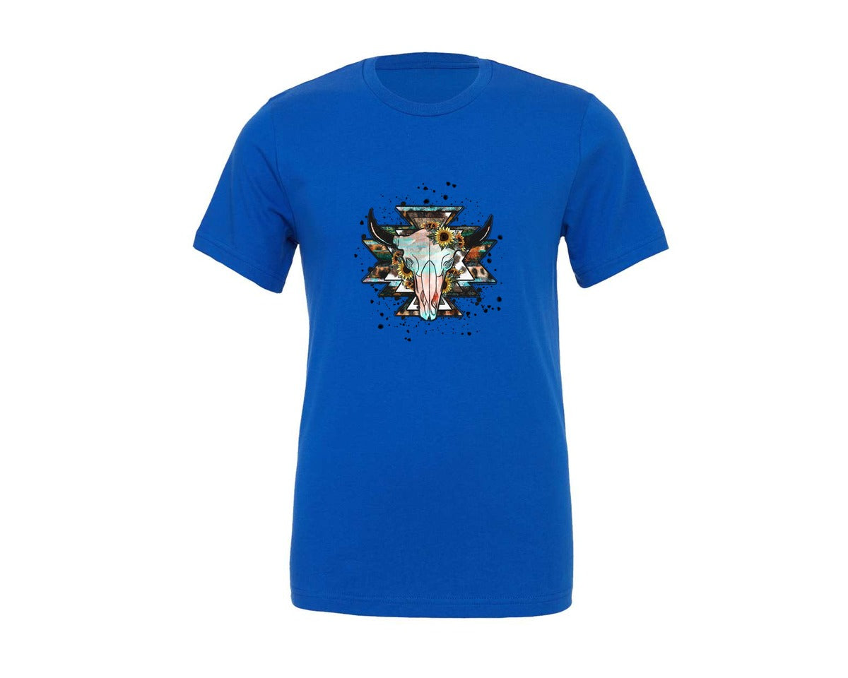 brand:Generic|color:True Royal Blue|western-aztec-cowboy-graphic-t-shirt