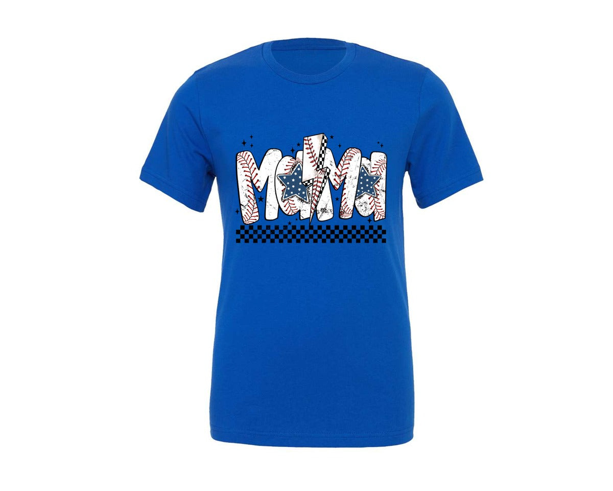 brand:Generic|color:True Royal Blue|baseball-mama-lightning-bot-cute-letters-graphic-t-shirt