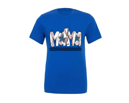 brand:Generic|color:True Royal Blue|baseball-mama-lightning-bot-cute-letters-graphic-t-shirt