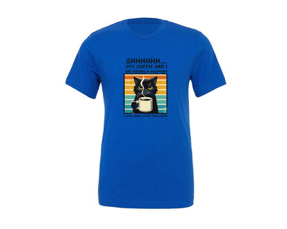 brand:Generic|color:True Royal Blue|cat-and-coffee-funny-coffee-sub-graphic-t-shirt