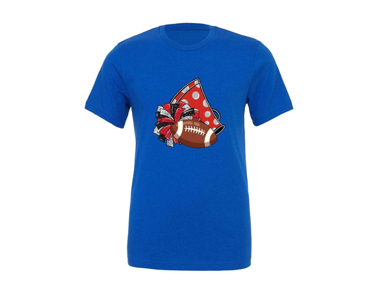 brand:Generic|color:True Royal Blue|red-glitter-football-cheer-graphic-t-shirt