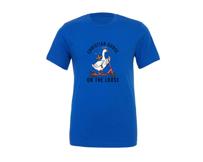brand:Generic|color:True Royal Blue|christian-goose-on-the-loose-funny-graphic-t-shirt