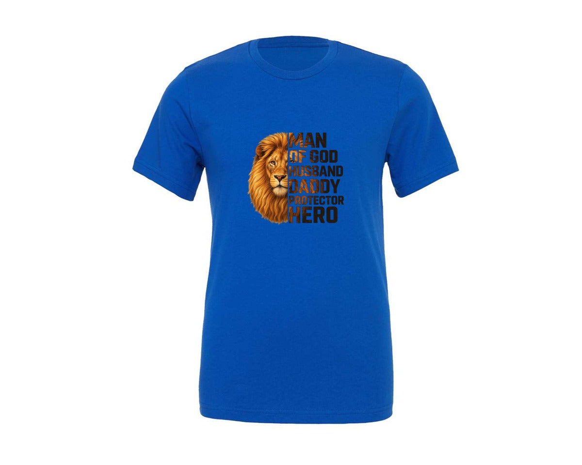 brand:Generic|color:True Royal Blue|fathers-day-lion-man-of-god-graphic-t-shirt