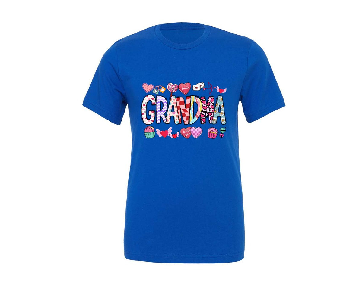 brand:Generic|color:True Royal Blue|grandma-valentines-day-doodle-lettered-graphic-t-shirt