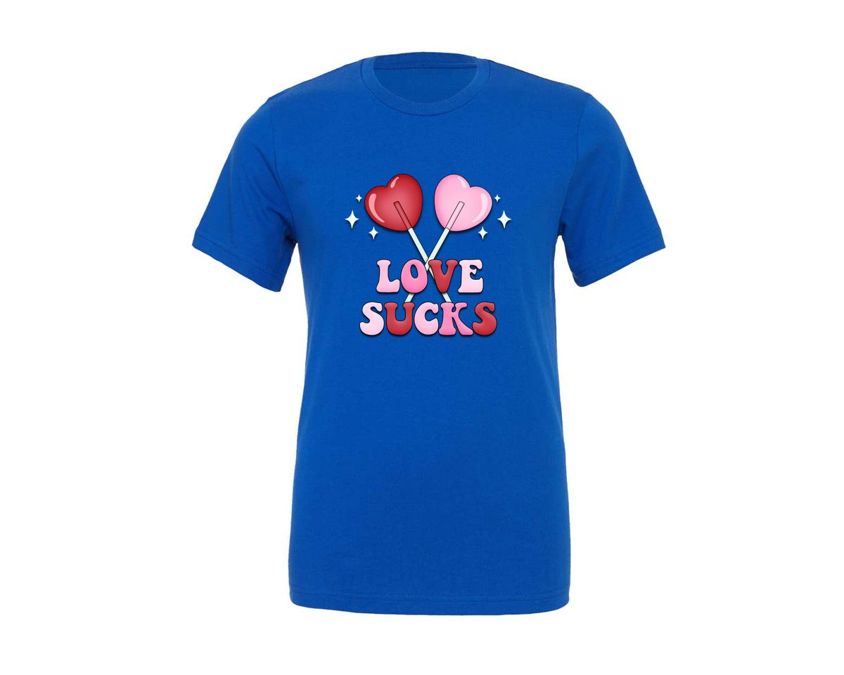 brand:Generic|color:True Royal Blue|love-sucks-retro-anti-valentines-day-graphic-t-shirt
