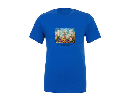 brand:Generic|color:True Royal Blue|clothed-with-strength-christian-graphic-t-shirt