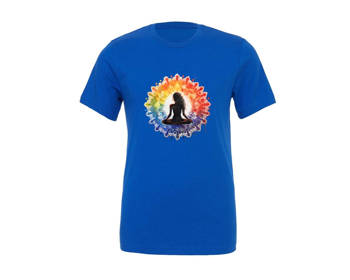 brand:Generic|color:True Royal Blue|yoga-serenity-art-graphic-t-shirt