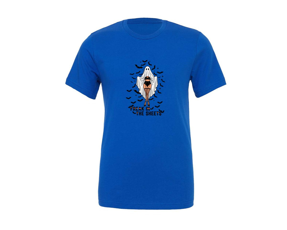 brand:Generic|color:True Royal Blue|funny-halloween-sheet-ghost-graphic-t-shirt