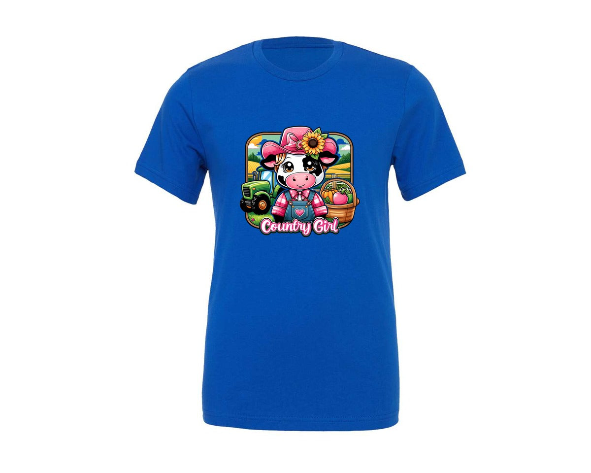 brand:Generic|color:True Royal Blue|country-girl-cute-farm-cartoon-graphic-t-shirt
