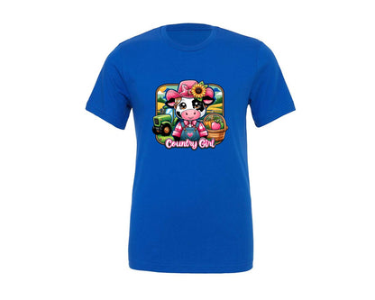 brand:Generic|color:True Royal Blue|country-girl-cute-farm-cartoon-graphic-t-shirt