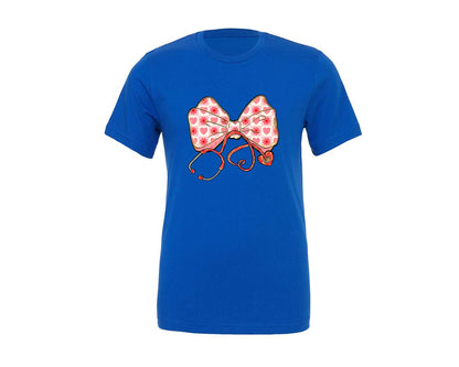 brand:Generic|color:True Royal Blue|valentine-nurse-stethoscope-bow-heart-graphic-t-shirt