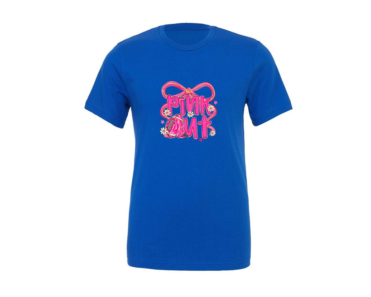 brand:Generic|color:True Royal Blue|pink-out-football-breast-cancer-4-graphic-t-shirt